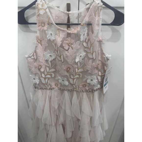 Girls Taupe Embroidered Lace Dress With Ruffle Skirt Size 16.5 Rare Editions Mad - Picture 9 of 9